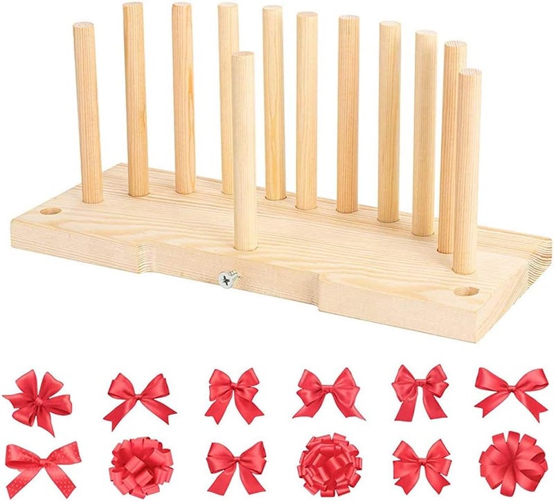 ZERONE Bow Tie Machine, Wooden Wreath Bow Maker Tool, Portable Bow Maker for Ribbon, Lightweight Bow Making Tool for Making Gift Bow, Wrist Corsages, Holiday Decoration (Beige) - Image 1